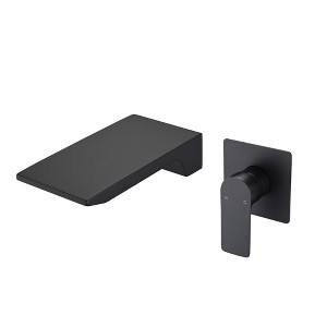 ChicFurnit Bathroom Sink Faucet Matte Black Wall Mount Faucet with Waterfall Spout for Modern Bathroom, Black, 14.37"*8.07"*3.15" - 1 of 4