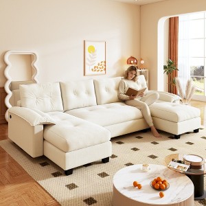 Whisen 104.7" U-Shaped Sleeper Sofa, 2 in 1 Convertible Couch Bed, Oversized Sectional Modular Couch with Pull Out Bed and Armrests - 1 of 4