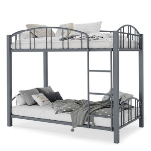 Twin Bunk Bed Frame with Heightened Arched Guardrail and Safety Ladder, Metal Bunk Bed Twin Over Twin, Sturdy Steel Bed - 1 of 4