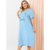 Agnes Orinda Women's Plus Size Soft Knit Cute Cat Print Short Sleeve Split Hem Pockets Midi Sleep Shirts Nightgowns - 4 of 4