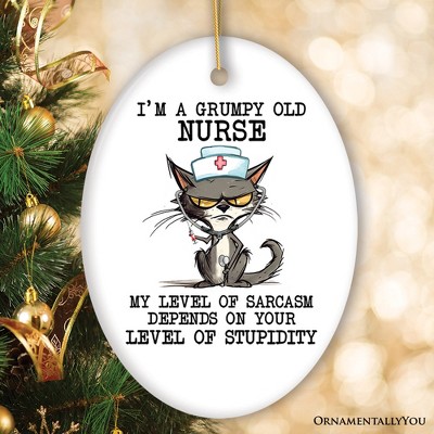 Grumpy Old Nurse Cat, Cute and Funny Christmas Gift| OrnamentallyYou