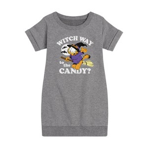 Girls' - Garfield - Witch Way To The Candy Graphic Short Sleeve Fleece Dress - 1 of 4
