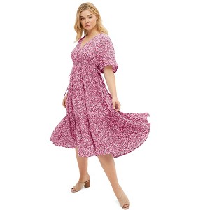 ellos Plus Size Tiered Midi Dress With Surplice Neckline - 1 of 4