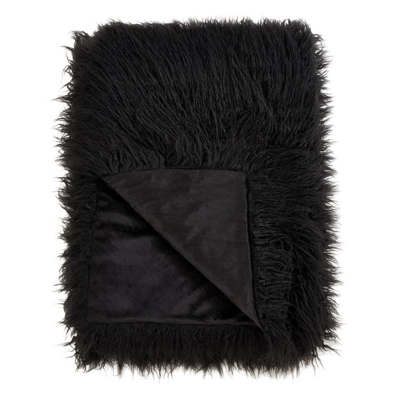 50&#34;x60&#34; Faux Mongolian Fur Throw Blanket Black - Saro Lifestyle, 3 of 6