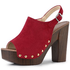 Allegra K Women's Open Toe Buckle Strap Slingback Platform Chunky Heel Sandals - 1 of 4