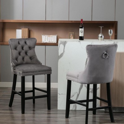 INFURNIC Counter and Bar Stools Velvet Tufted Barstools with Nailhead Trim for Home Lounge, Gray, 23.6"*19.5"*40.7"