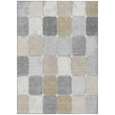 Beige And Gray Geometric Washable Indoor Outdoor Area Rug