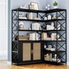 L-Shaped Bookcase, Bookshelf with Ratten Storage Cabinet, Wooden Bookcase with Open Shelves and Metal Frame - 3 of 4