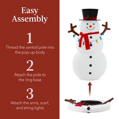Large White Lighted Pop-Up Snowman with LED Lights and Scarf
