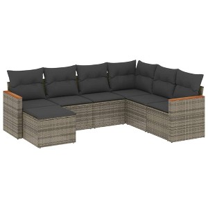 vidaXL 7 Piece Patio Sofa Set with Cushions Gray Poly Rattan - Without Table - 1 of 4