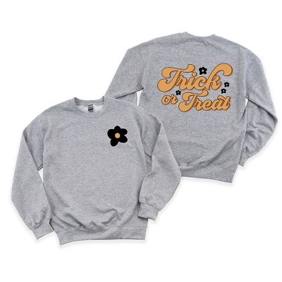 Simply Sage Market Women's Graphic Sweatshirt Trick Or Treat Flowers Front and Back