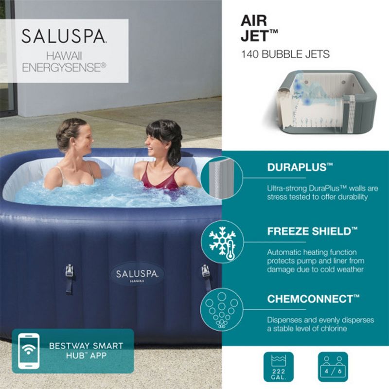 Bestway SaluSpa Hawaii AirJet Inflatable Hot Tub with EnergySense Cover, Blue + Bestway Spa Seat (4 Pack)  + Bestway Pillows (2 Pack), 4 of 7