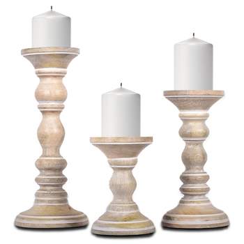 Mela Artisans Set of 3 Wood Candle Holders
