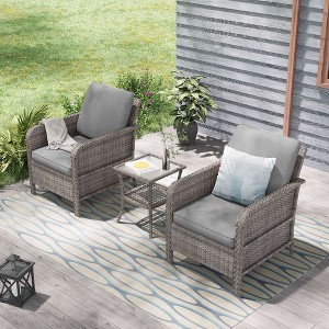 Sonkuki 3 Pieces Outdoor Patio Furniture Sets, Rattan Chair with Table Wicker Set for Backyard Porch, Garden, Poolside, Balcony - 1 of 4