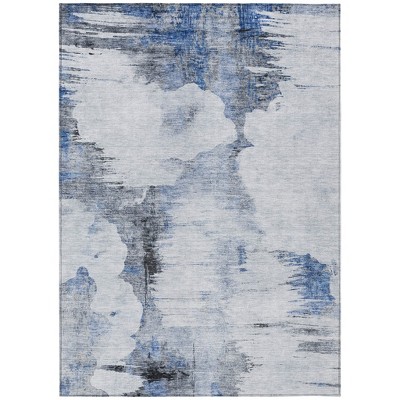 Navy Blue And Ivory Abstract Washable Indoor Outdoor Area Rug