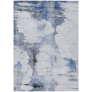 Navy Blue And Ivory Abstract Washable Indoor Outdoor Area Rug - 1 of 4