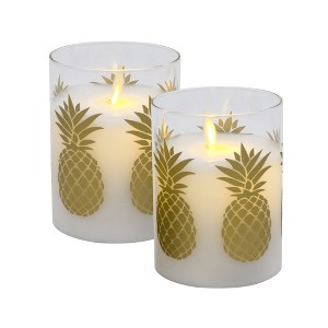 LumaBase Battery-Operated LED Glass Candles with Flickering Flame, Gold Pineapple - Set of 2 - 1 of 4