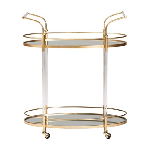 Nakano Metal and Glass 2 Tier Wine Cart Gold/Mirror - Baxton Studio - image 1 of 4