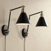 360 Lighting Wray Modern Wall Lamp Set of 2 Black Brass Plug-in 6" Light Fixture Up Down Adjustable Cone Shade for Bedroom Reading Living Room Hallway - 2 of 4