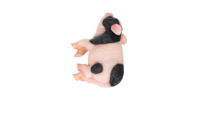 Hand-Painted Black and Beige Resin Sleeping Pig Statue