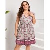 Plus Size V-Neck Flutter Sleeve Boho Print High Waist Dress with Pocket - 4 of 4