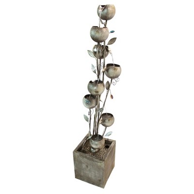 Nearly 6 Foot Tall Bronze Metal Floral Tower Fountain