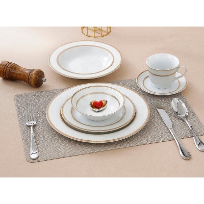 Silver Floral Porcelain 24-Piece Dinnerware Set, Service for 4