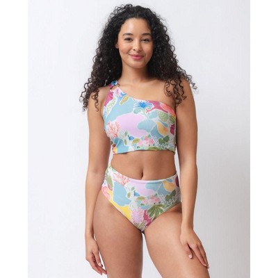 Abstract Shell One-Shoulder Crop Top
