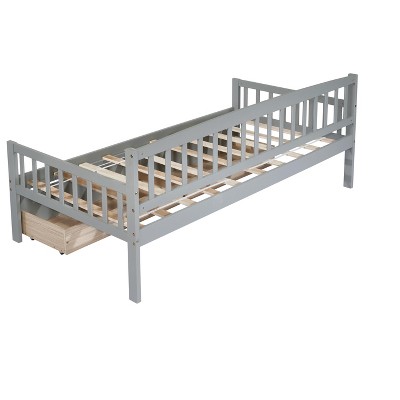 DOMETOUR Twin-size Pine Wood Daybed with two Storage Drawers, Sofa Bed with Bed Platform of 10 Support Slats,Grey