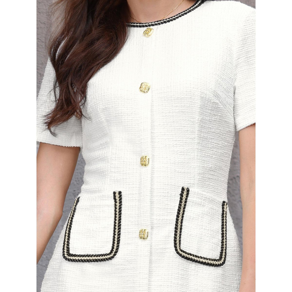 Женские платья INSPIRE CHIC Women's Bodycon Mermaid Tweed Short Sleeve Panel Trim Fishtail Dresses X-Large White — фото 4