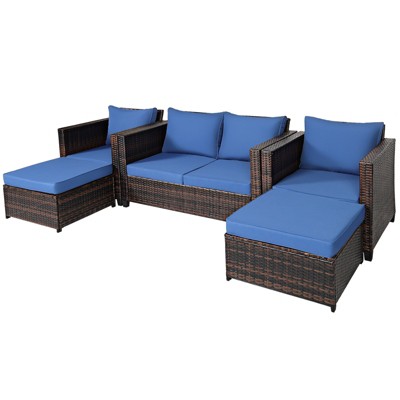 Tangkula Outdoor Wicker Coversation Set with Removable Cushions White/Navy/Red/Turquoise/Black, 5 Piece