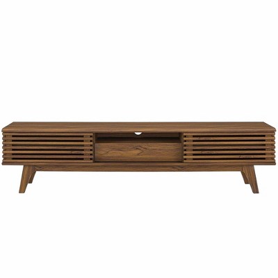 Mid-Century Modern 70" Walnut TV Stand with Sliding Doors and Storage
