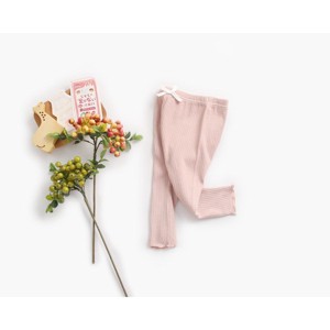MyKids-USA Baby Girl Solid Color Pants Leggings With Bow Decoration - 1 of 4