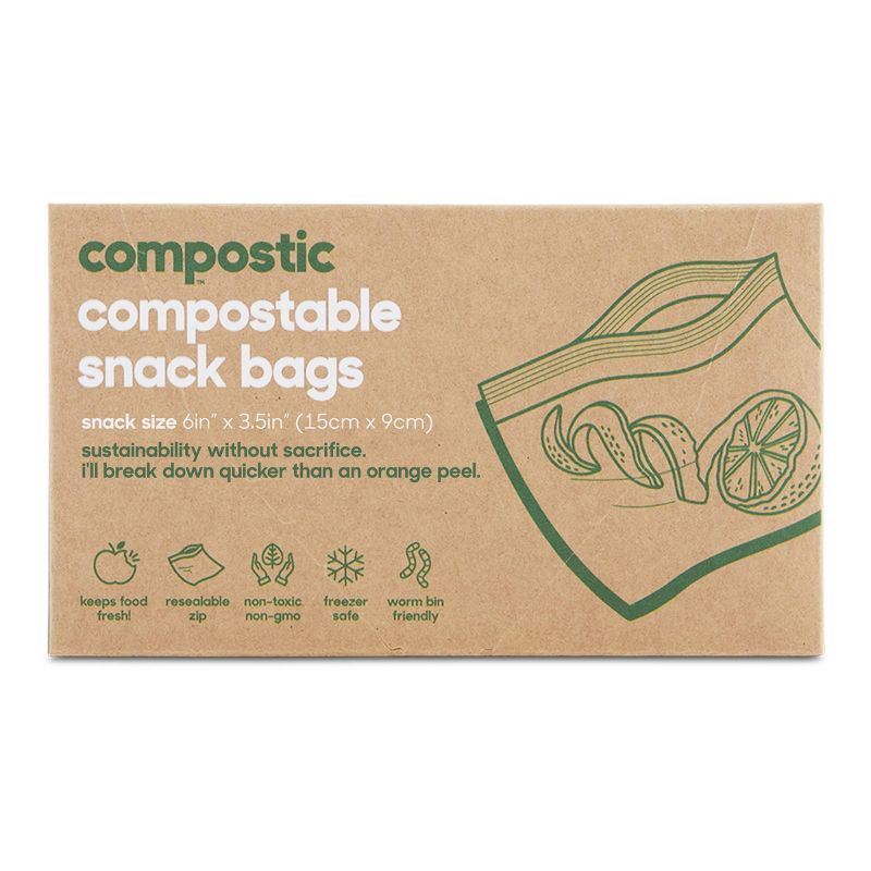Compostic 100% Home Compostable, Freezer and Microwave Safe Snack Bags - 50ct, 1 of 9