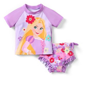 Disney Princess Belle 2 Piece Tankini Swimsuit Set Toddler Girl Rash Guard UPF 50+ Swimwear Summer Ruffle Swim Suit - 1 of 4