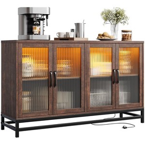 Sideboard Buffet Storage Cabinet, Wood Accent Kitchen Coffee Bar Cabinet with 4 Doors and Adjustable Shelves - 1 of 4