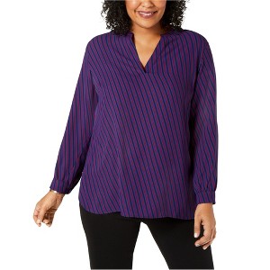 Anne Klein Womens Oblique Stripe Pullover Blouse - 1 of 1