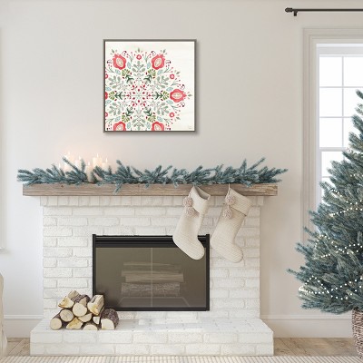 Festive Nordic Christmas Floral Canvas Framed Wall Art, 22" x 22"