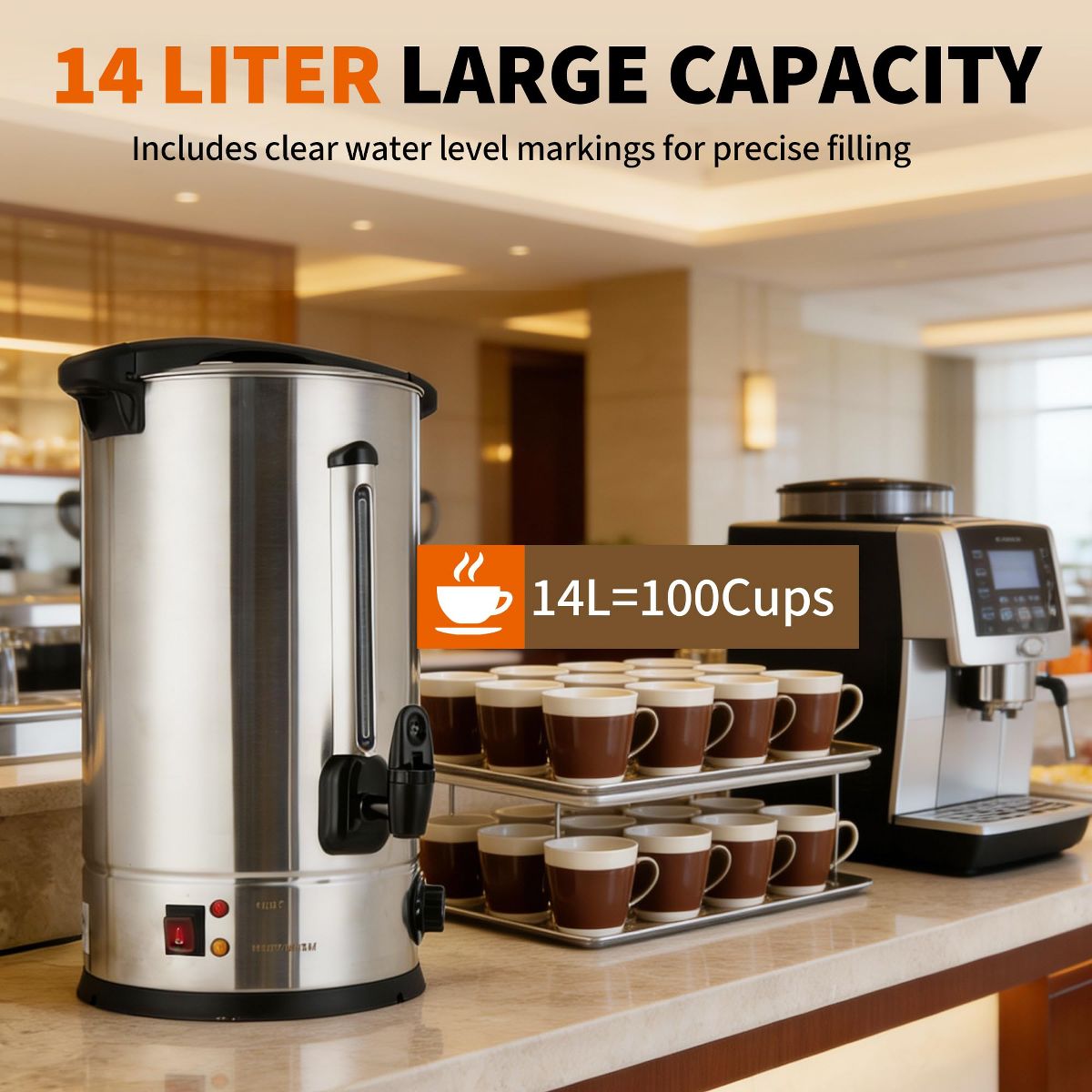 Garvee 110-Cup Stainless Steel Coffee Urn, 16L Double Wall Insulation Hot Beverage Dispenser with Faucet for Party Buffet – Black