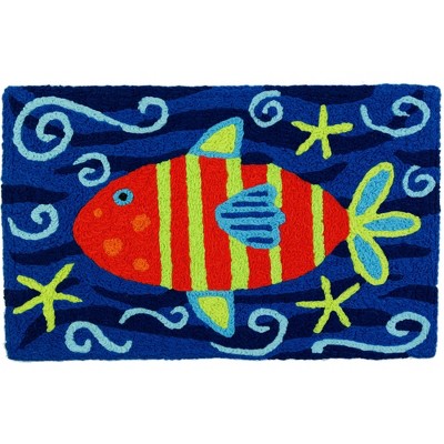 Jellybean Striped Orange Fish Doormat – Bright, Coastal Welcome Mat for Beach Homes, Patios, Porches, and Entryways, 20"X30"