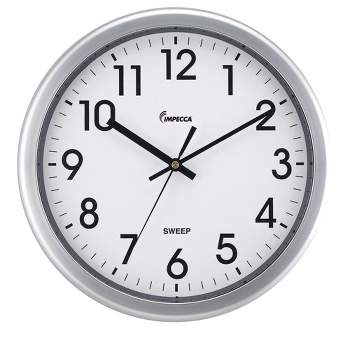 Impecca 12 Inch Quiet Movement Wall Clock - Silver