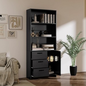 6-Tier Bookshelf w/ Door & 3 Drawers, 71" Wood Bookcase - Open Shelves & Storage for Office, Living Room, Bedroom - 1 of 4