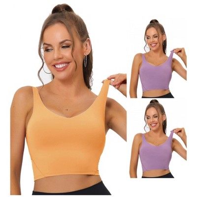Allegra K Women's Workout Fitness Longline Wireless Padded Sports Bras Multicolored