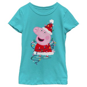 Girl's Peppa Pig Christmas Lights T-Shirt - 1 of 4