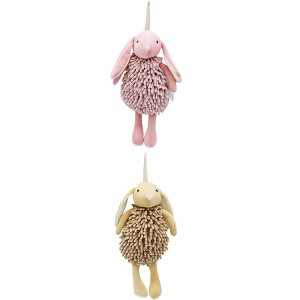 REGALWOVEN Cute Cartoon Rabbit Shape Fuzzy Ball Soft Absorbent Chenille Hand Towel 2 Pack 6" x 14" - 1 of 4
