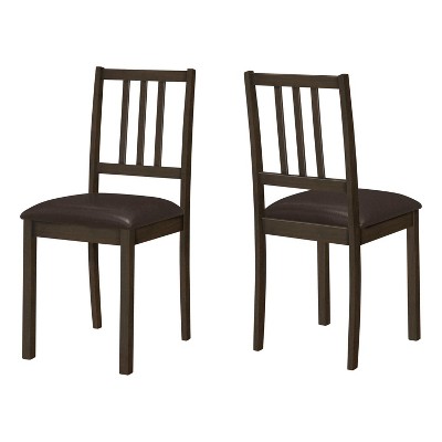 Monarch Specialties Dining Chair Set Of 2 Side Upholstered Kitchen Dining Room Pu Leather Look Wood Legs Brown Transitional