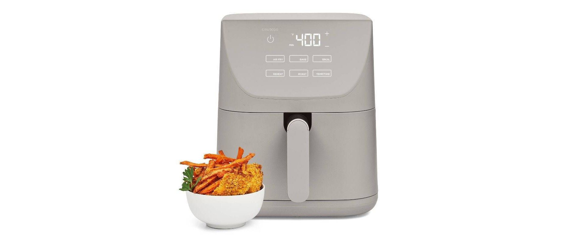 CruxGG 6qt Air Fryer Gray: 1500W Electric Fryer, Dishwasher-Safe Parts, 2-Year Warranty, 6-Quart Capacity