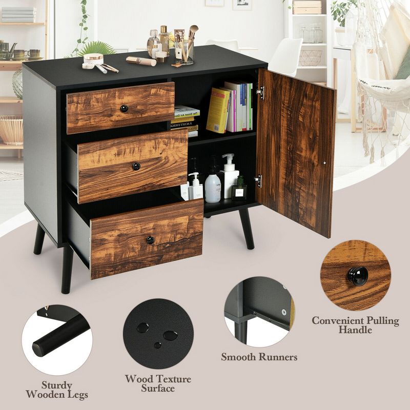 Tangkula Storage Cabinet w/Drawer & Side Cabinet 31.5" Sideboard Dresser Cupboard, 2 of 11