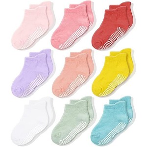 Cozyway Non-Slip Ankle Style Socks with Grippers, 9 Pack for Baby Boys and Girls, 1-3 Years - Rainbow Colors - 1 of 4