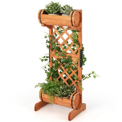 Tangkula 2-Tier Raised Planter Garden Wooden Bed w/ 2 Cylindrical Planter Boxes